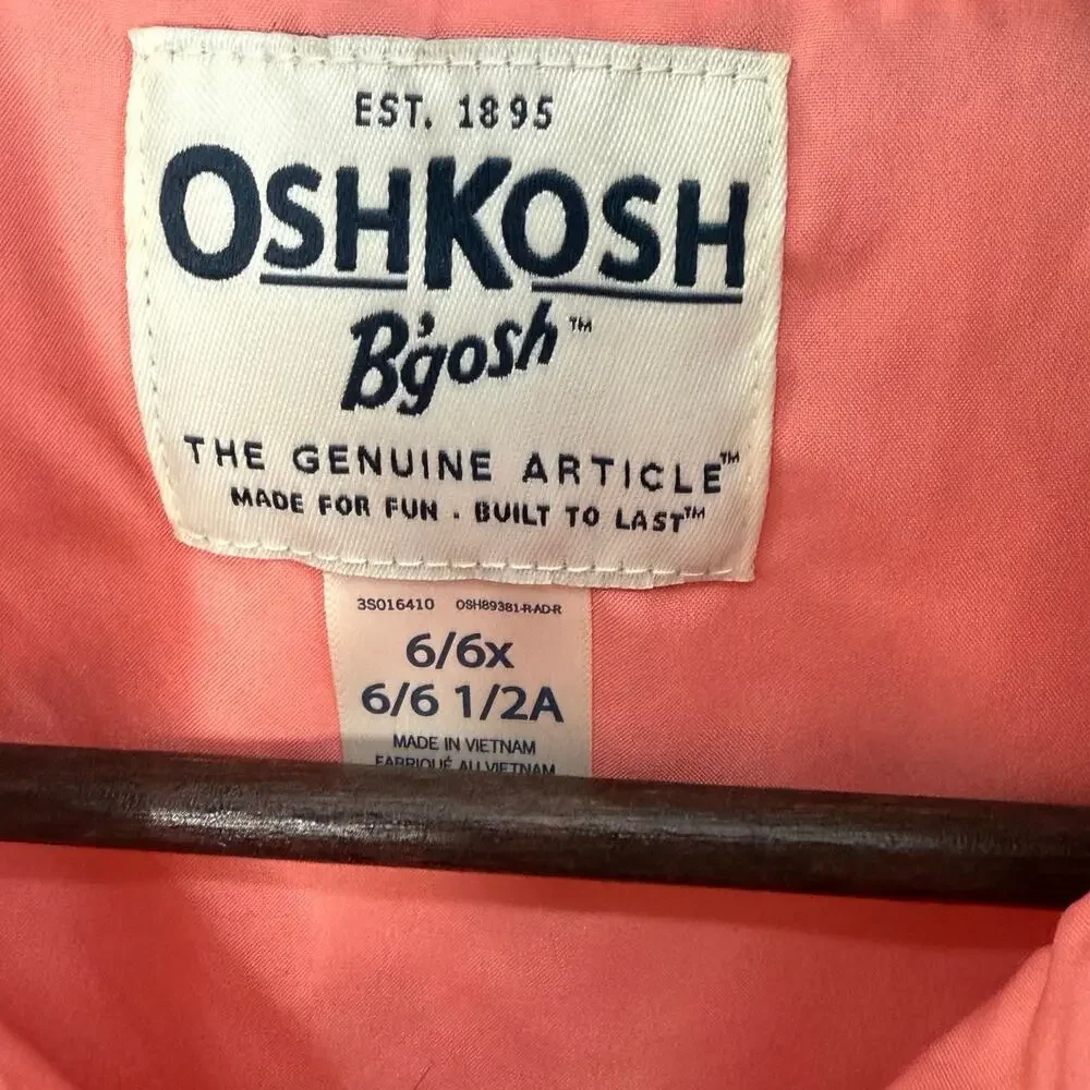 OshKosh Floral Puffer Vest Girls 6 6X Blue Coral Lightweight Layer